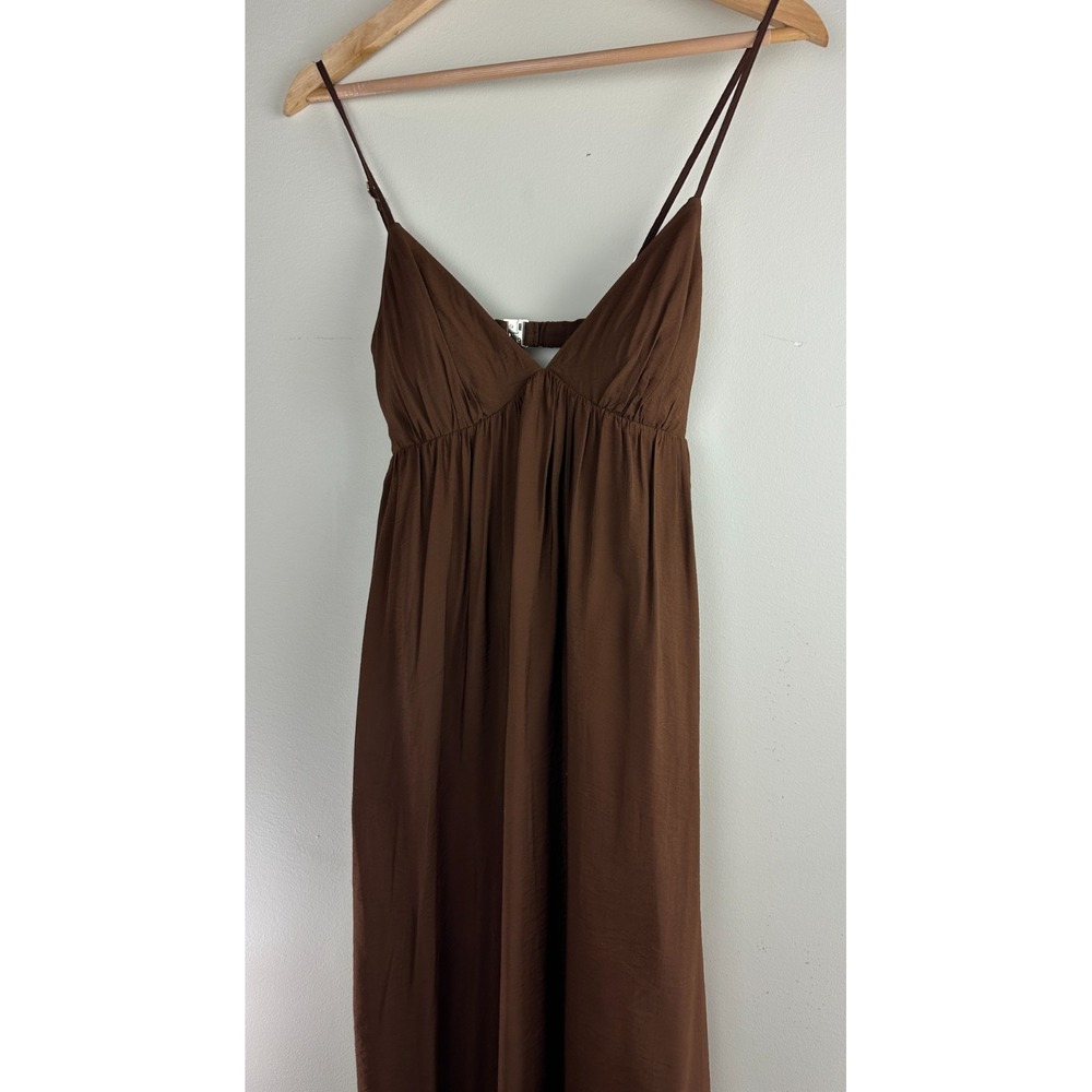 Abercrombie & Fitch Bra Free Brown Tropical Palm Print Open Back Maxi Dress ST - Picture 3 of 14